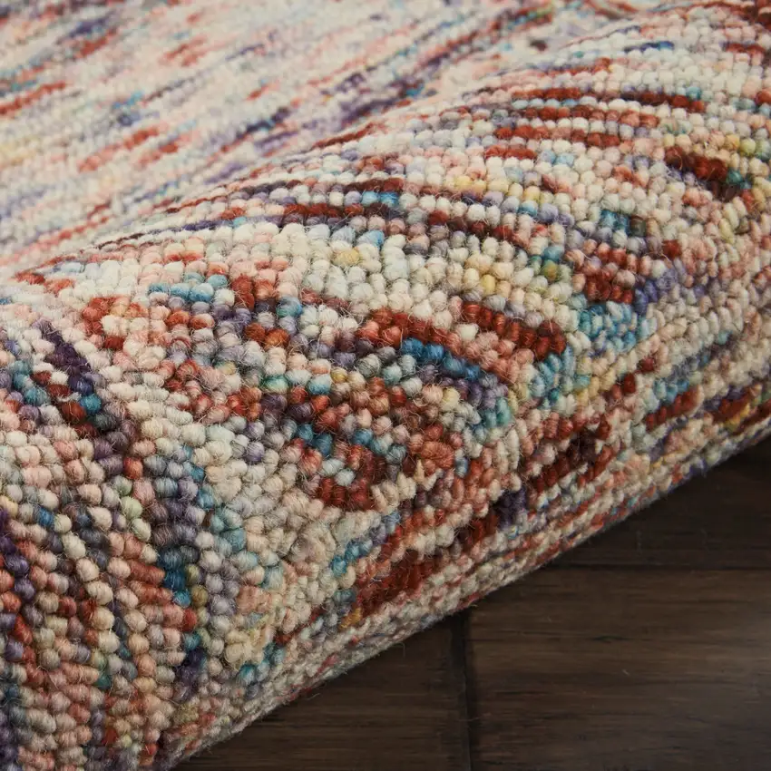 Ivory Red and Blue Wool Geometric Area Rug Photo 7
