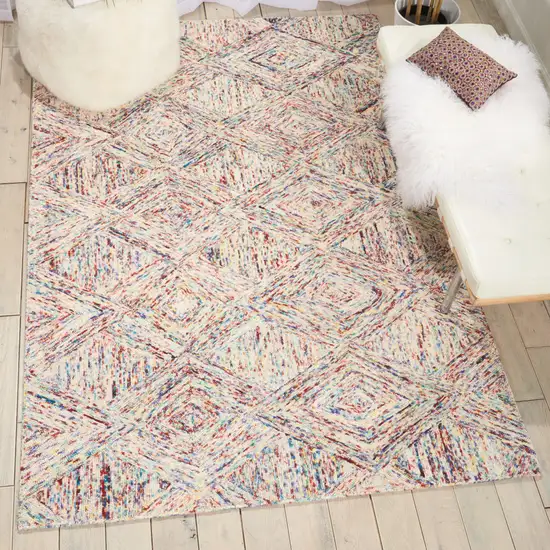 Ivory Red and Blue Wool Geometric Area Rug Photo 4
