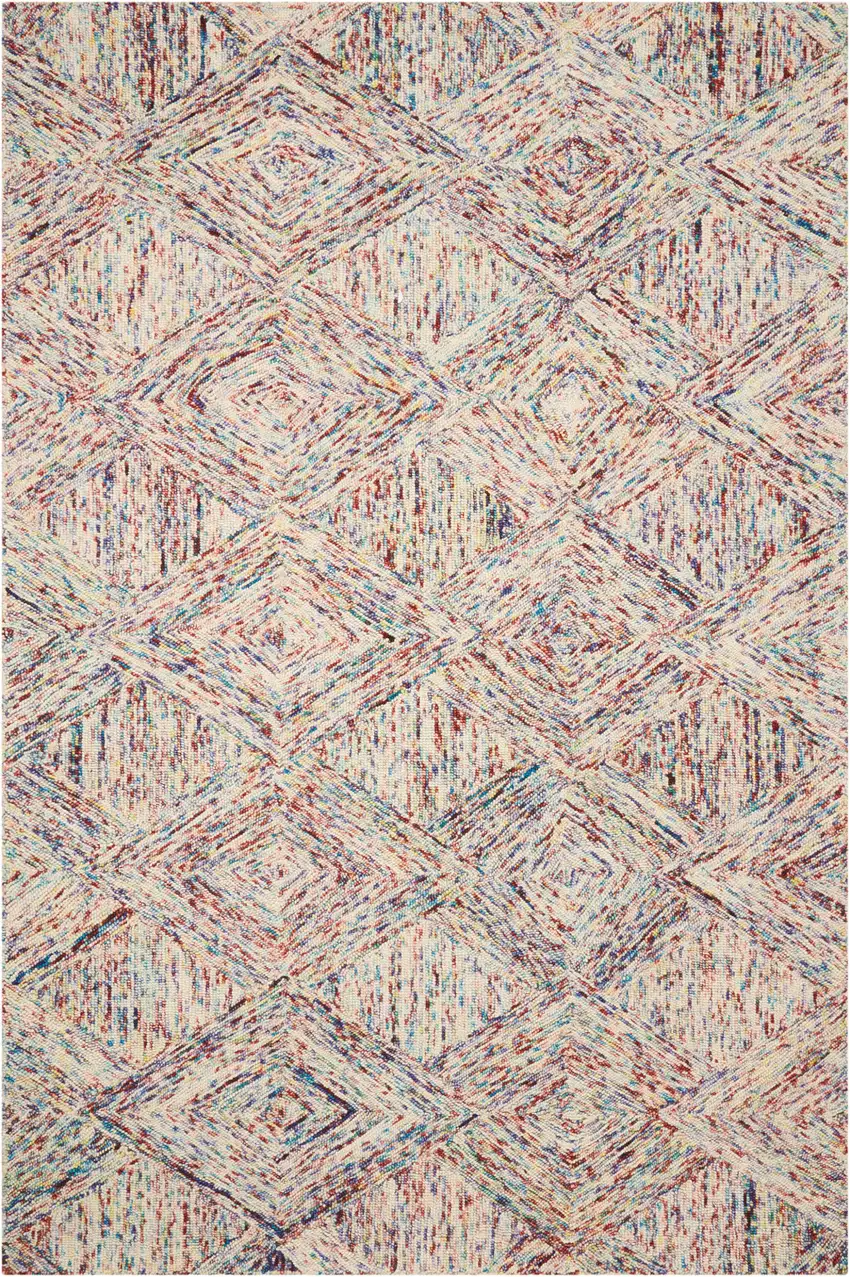 Ivory Red and Blue Wool Geometric Area Rug Photo 5