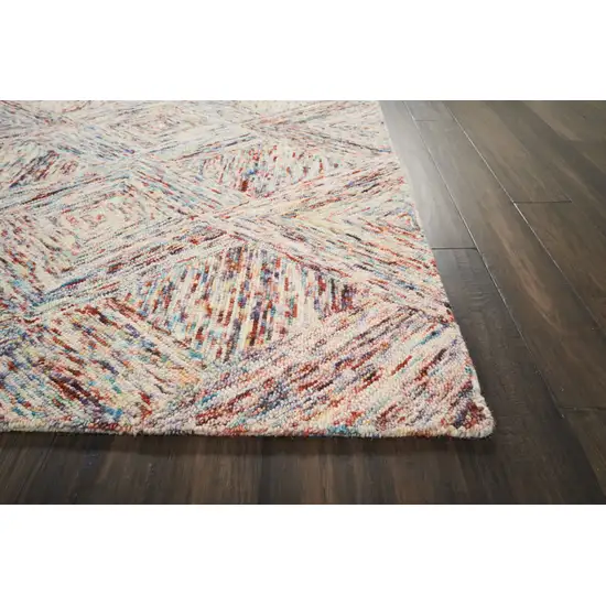 Ivory Red and Blue Wool Geometric Area Rug Photo 6