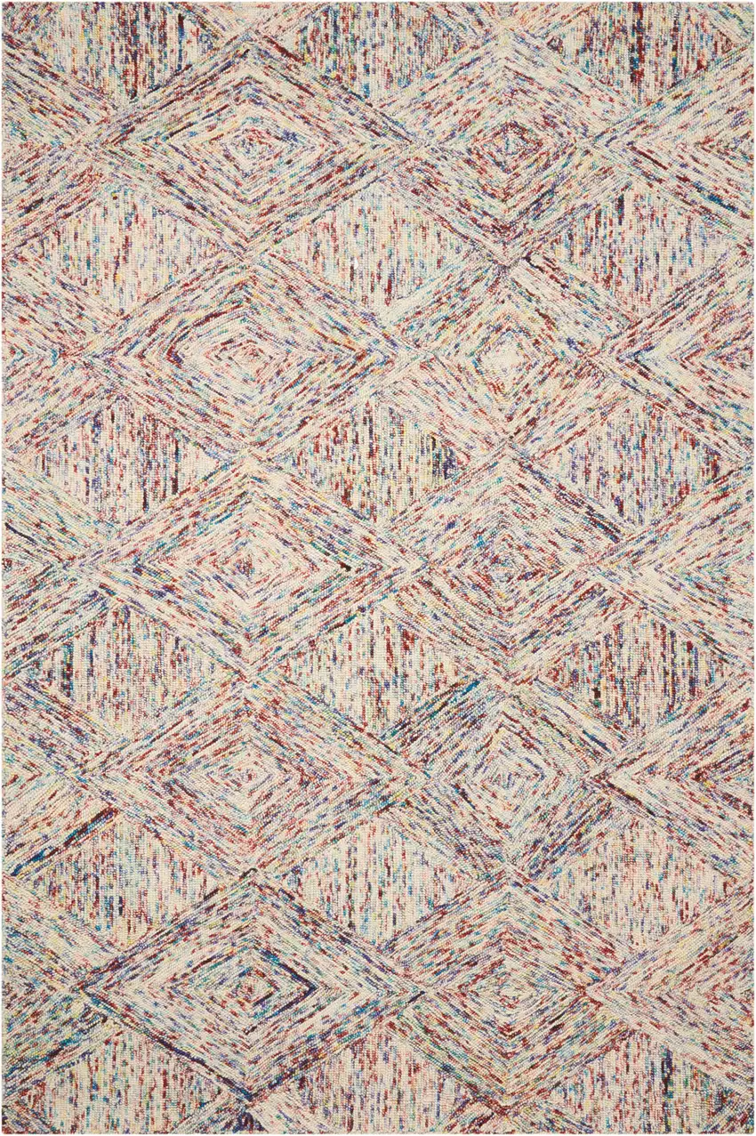 Ivory Red and Blue Wool Geometric Area Rug Photo 1