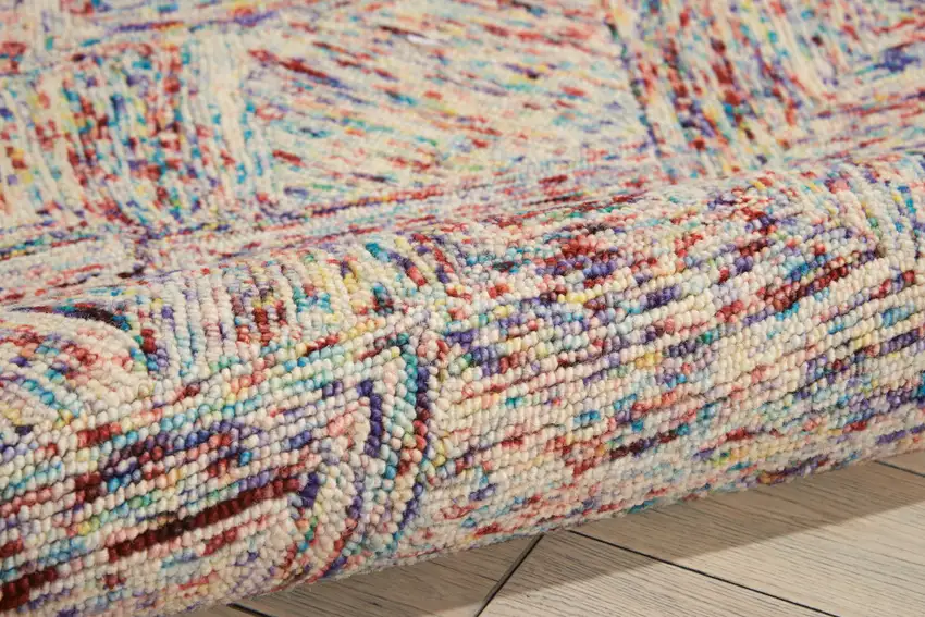 Ivory Red and Blue Wool Geometric Area Rug Photo 5