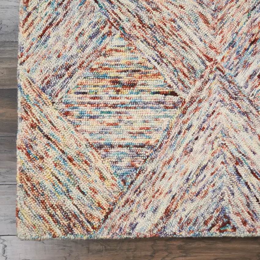 Ivory Red and Blue Wool Geometric Area Rug Photo 7