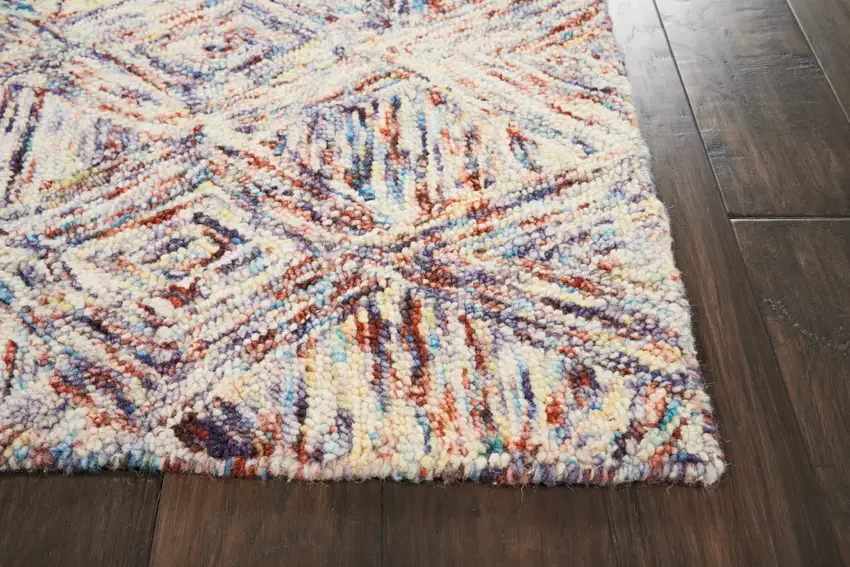 Ivory Red and Blue Wool Geometric Area Rug Photo 6