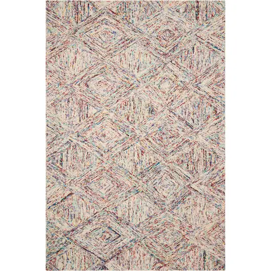 Ivory Red and Blue Wool Geometric Area Rug Photo 1