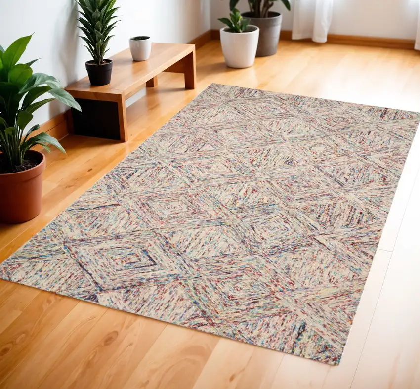 Ivory Red and Blue Wool Geometric Area Rug Photo 2