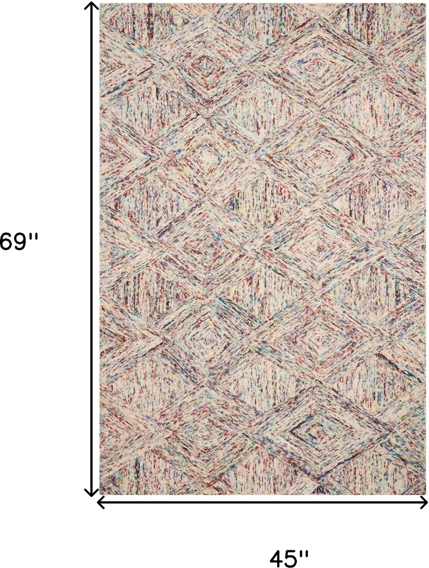 Ivory Red and Blue Wool Geometric Area Rug Photo 8
