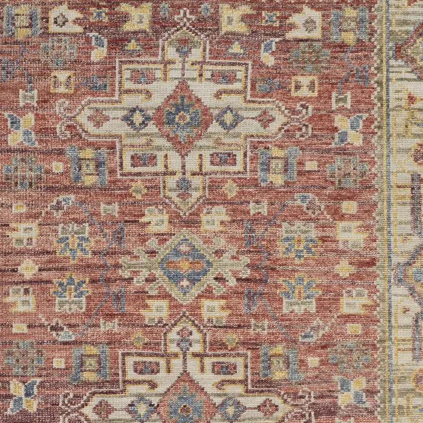 Ivory Red and Gold Wool Oriental Hand Knotted Area Rug With Fringe Photo 8