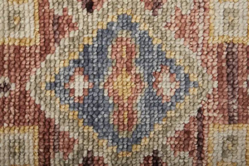 Ivory Red and Gold Wool Oriental Hand Knotted Area Rug With Fringe Photo 5