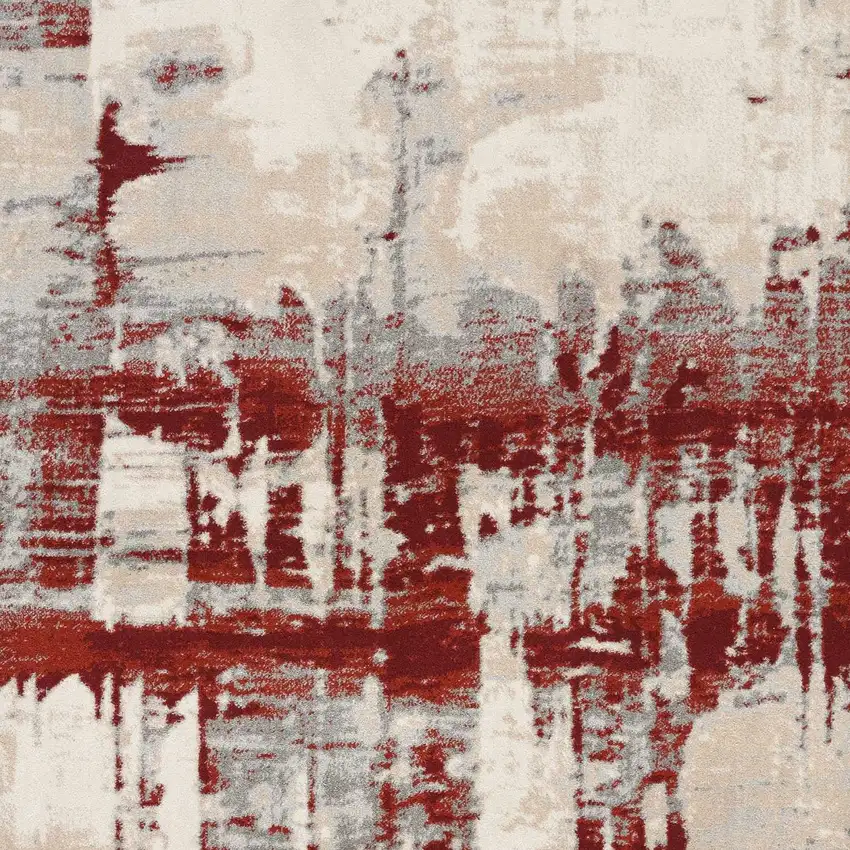 Ivory Red and Gray Abstract Area Rug Photo 6