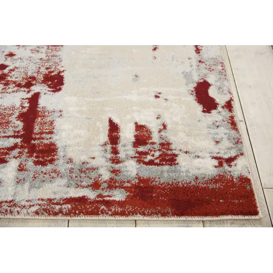 Ivory Red and Gray Abstract Area Rug Photo 9