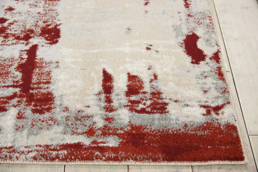 Ivory Red and Gray Abstract Area Rug Photo 9