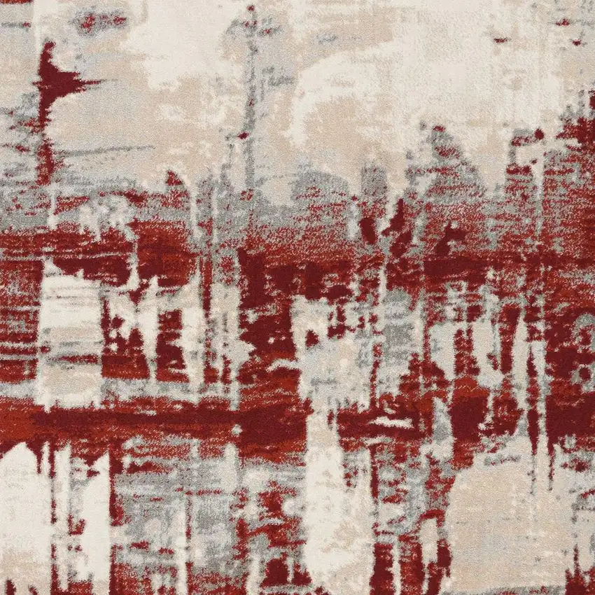 Ivory Red and Gray Abstract Area Rug Photo 6