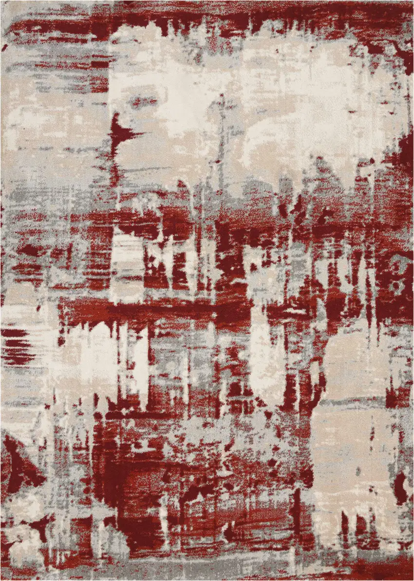 Ivory Red and Gray Abstract Non Skid Area Rug Photo 2