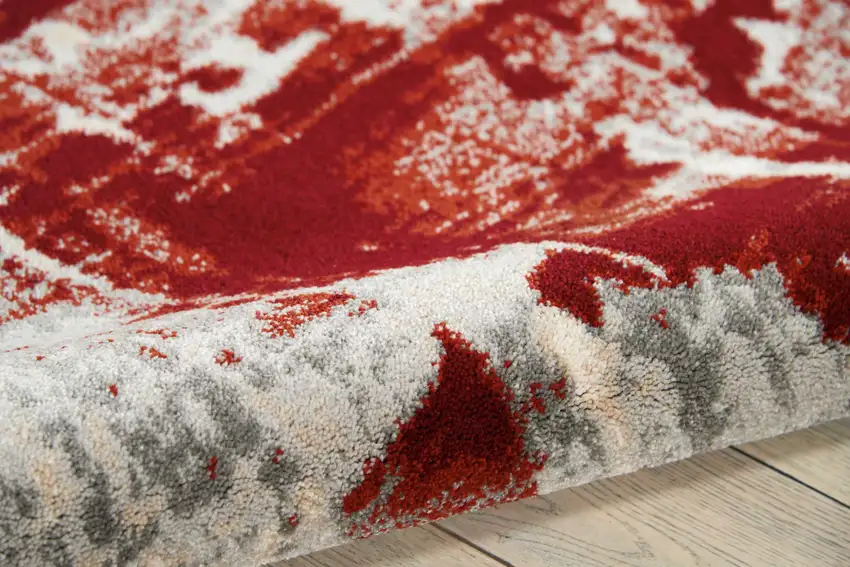 Ivory Red and Gray Abstract Non Skid Area Rug Photo 9