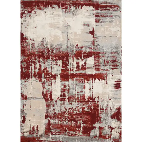 Ivory Red and Gray Abstract Non Skid Area Rug Photo 4