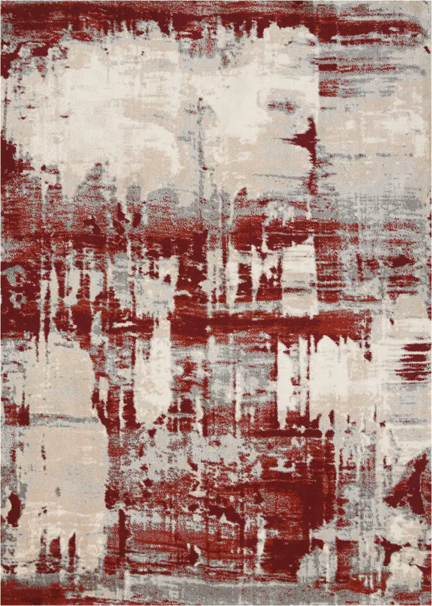 Ivory Red and Gray Abstract Non Skid Area Rug Photo 4