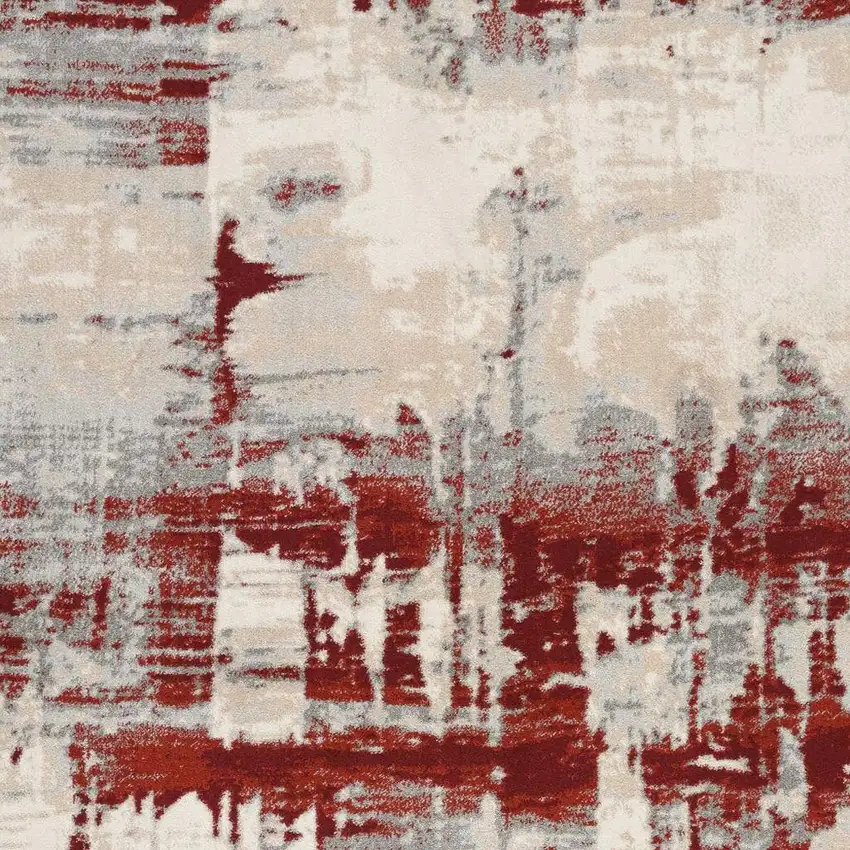 Ivory Red and Gray Abstract Non Skid Area Rug Photo 6