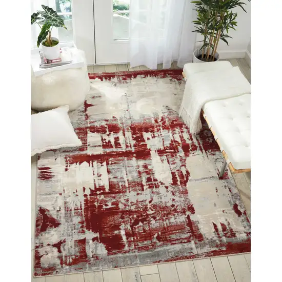 Ivory Red and Gray Abstract Non Skid Area Rug Photo 5