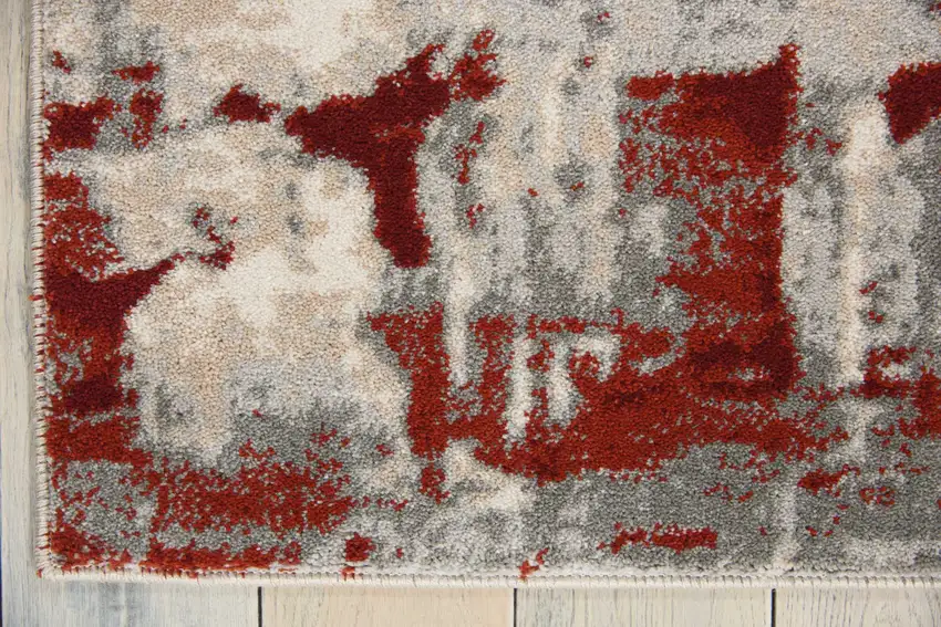 Ivory Red and Gray Abstract Non Skid Area Rug Photo 4
