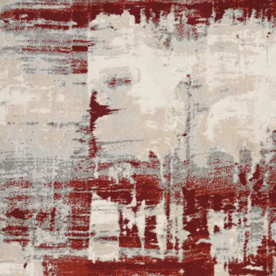 Ivory Red and Gray Abstract Non Skid Area Rug Photo 6