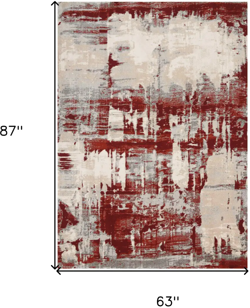 Ivory Red and Gray Abstract Non Skid Area Rug Photo 3