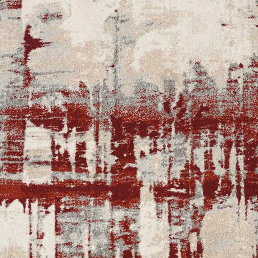 Ivory Red and Gray Abstract Non Skid Area Rug Photo 8