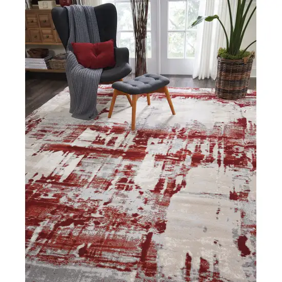 Ivory Red and Gray Abstract Non Skid Area Rug Photo 7