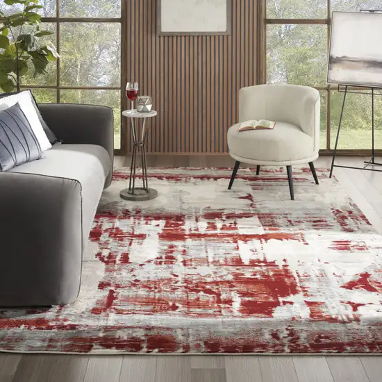 Ivory Red and Gray Abstract Non Skid Area Rug Photo 5