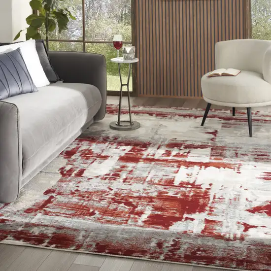 Ivory Red and Gray Abstract Non Skid Area Rug Photo 6