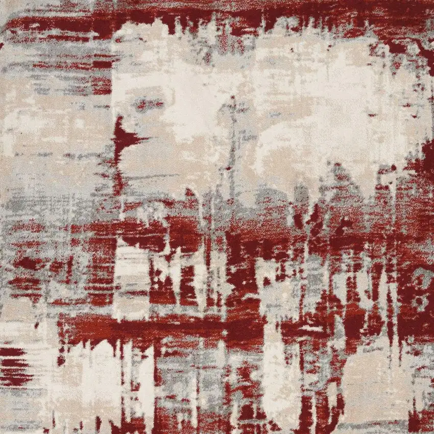 Ivory Red and Gray Abstract Non Skid Area Rug Photo 4