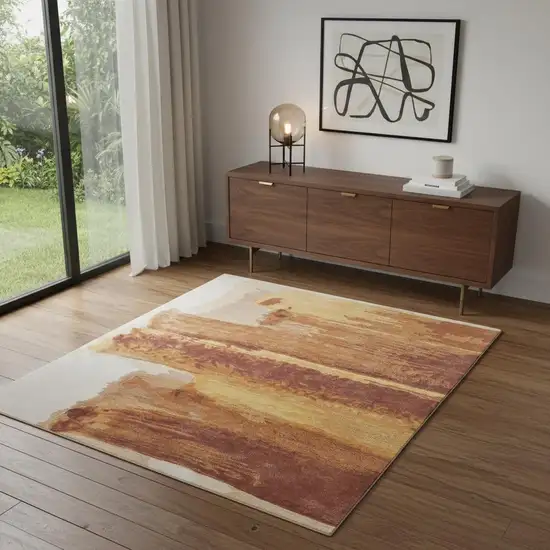 Ivory Red and Orange Abstract Hand Tufted Area Rug Photo 1