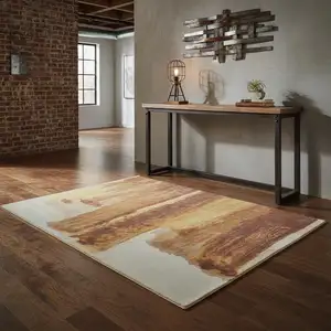 Photo of Ivory Red and Orange Abstract Hand Tufted Area Rug