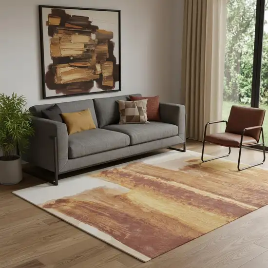 Ivory Red and Orange Abstract Hand Tufted Area Rug Photo 1