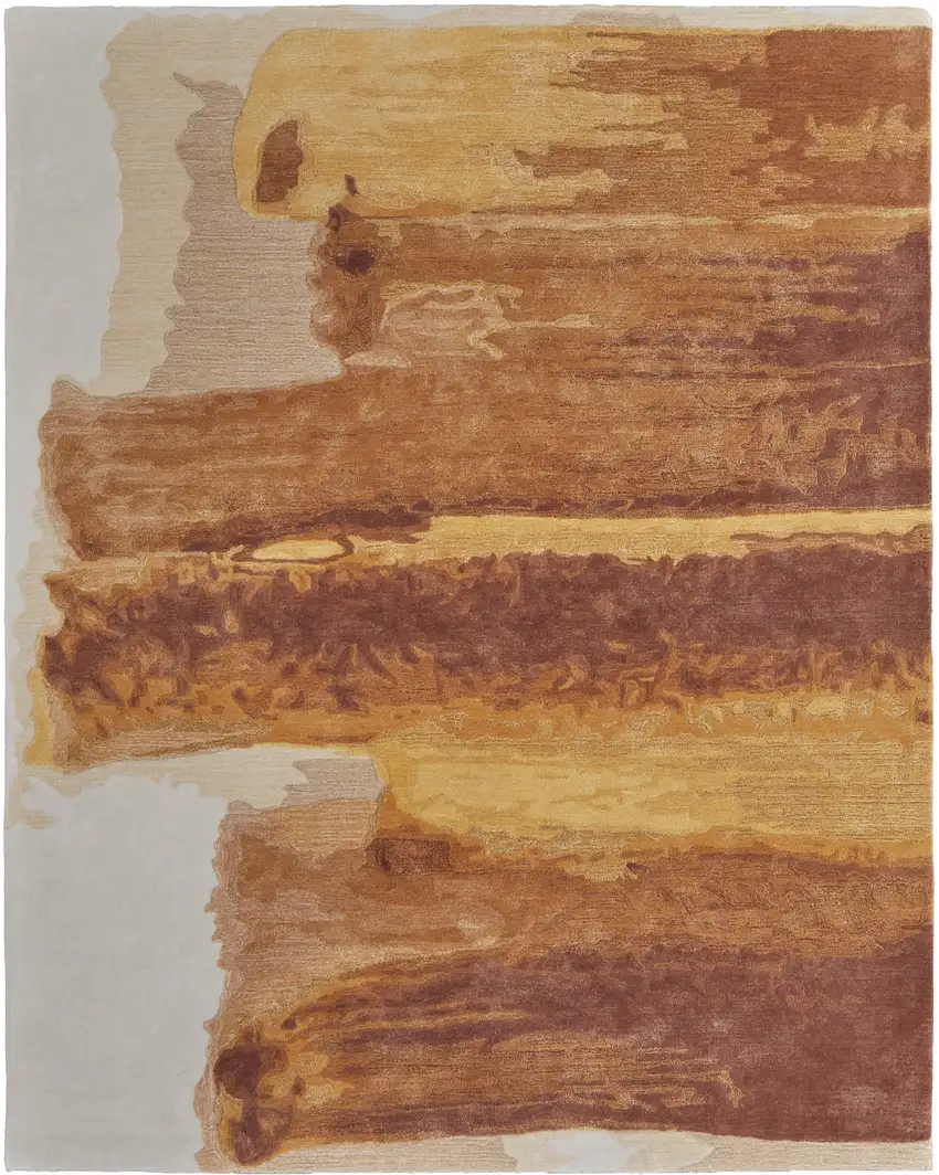 Ivory Red and Orange Abstract Hand Tufted Area Rug Photo 2