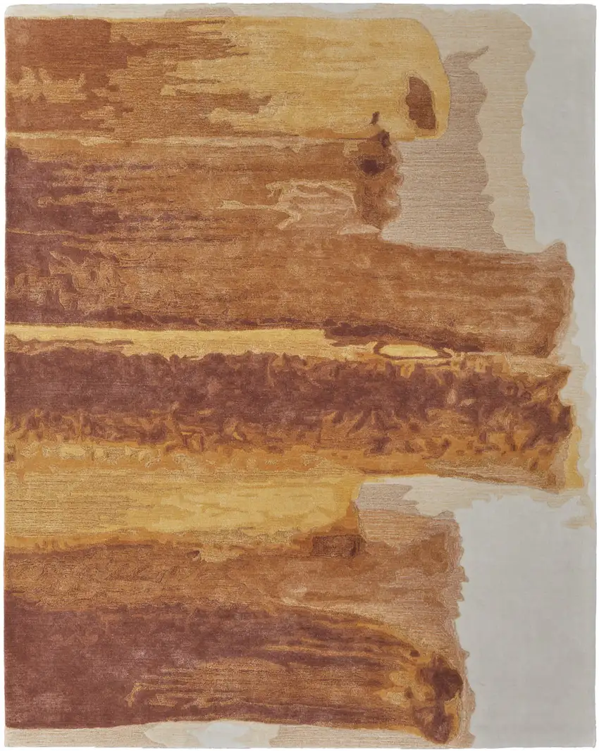 Ivory Red and Orange Abstract Hand Tufted Area Rug Photo 7