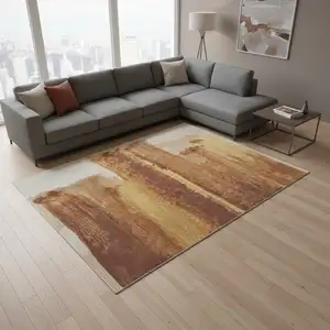 Photo of Ivory Red and Orange Abstract Hand Tufted Area Rug