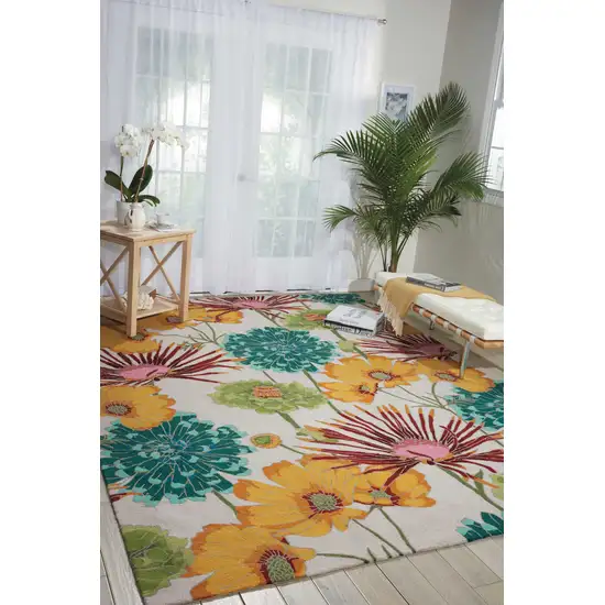 Ivory Red and Orange Floral Hand Carved Handmade Area Rug Photo 4