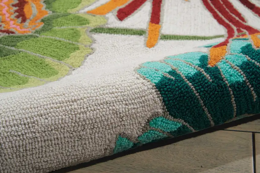 Ivory Red and Orange Floral Hand Carved Handmade Area Rug Photo 8