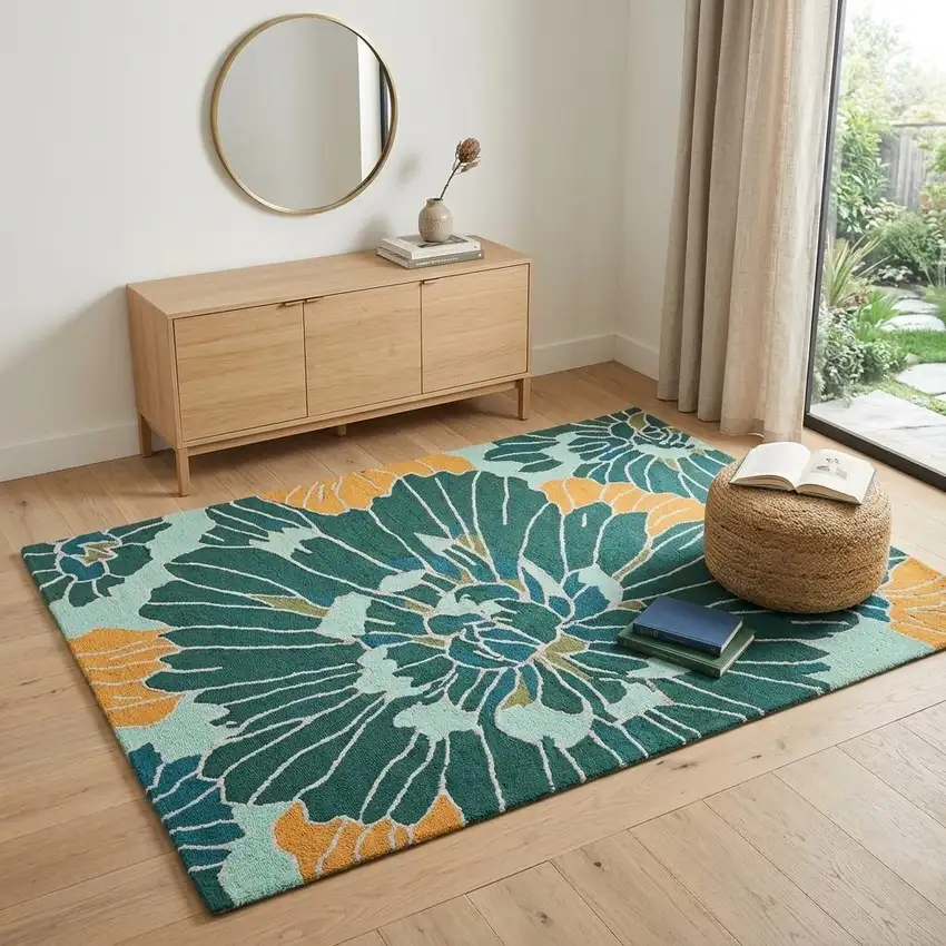 Ivory Red and Orange Floral Hand Carved Handmade Area Rug Photo 1