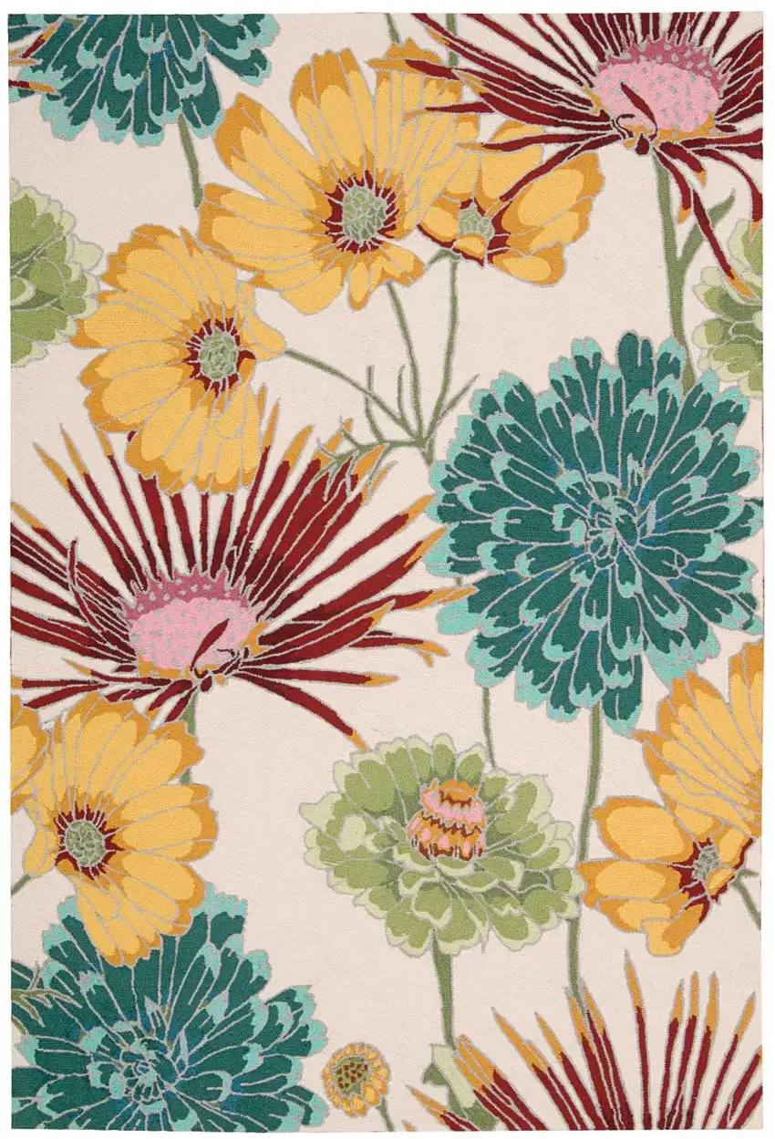 Ivory Red and Orange Floral Hand Carved Handmade Area Rug Photo 1