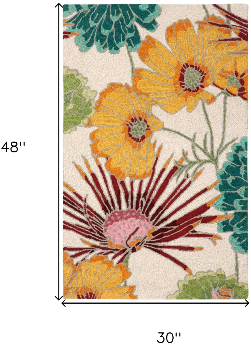 Ivory Red and Orange Floral Hand Carved Handmade Area Rug Photo 3
