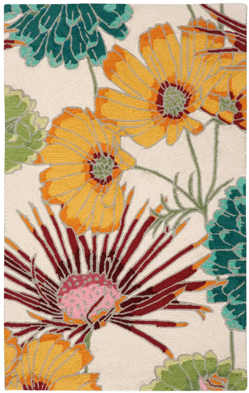 Ivory Red and Orange Floral Hand Carved Handmade Area Rug Photo 2