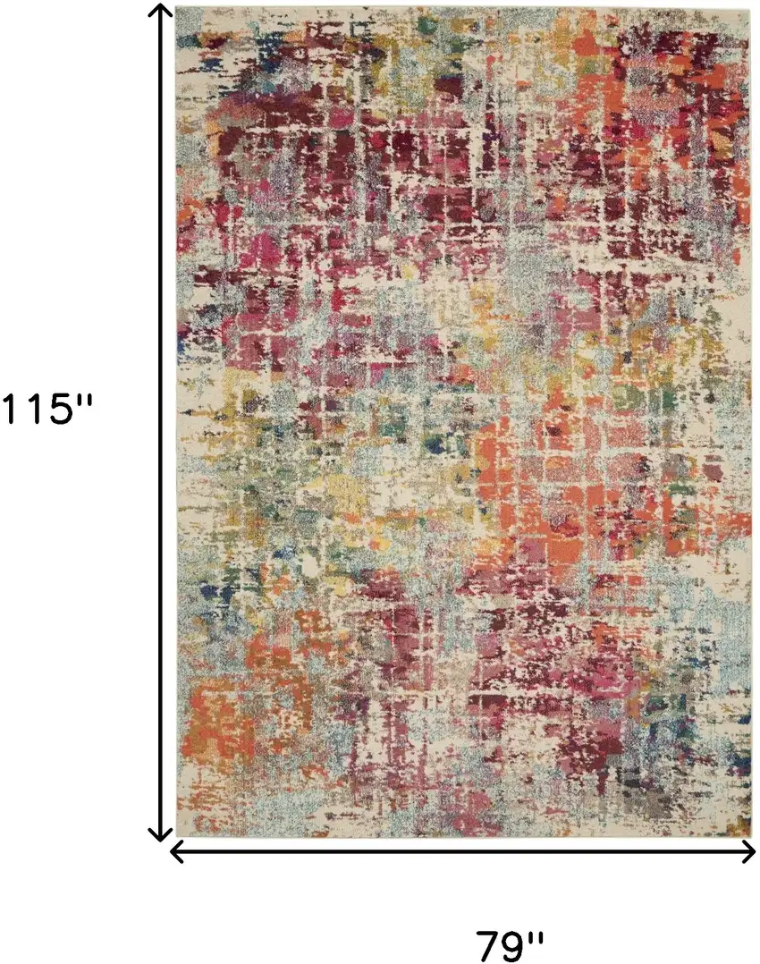 Ivory Red and Pink Abstract Distressed Non Skid Area Rug Photo 3