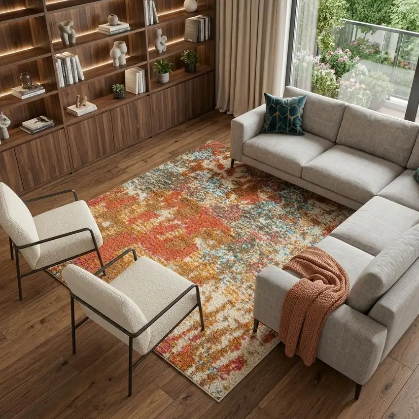 Ivory Red and Pink Abstract Distressed Non Skid Area Rug Photo 1