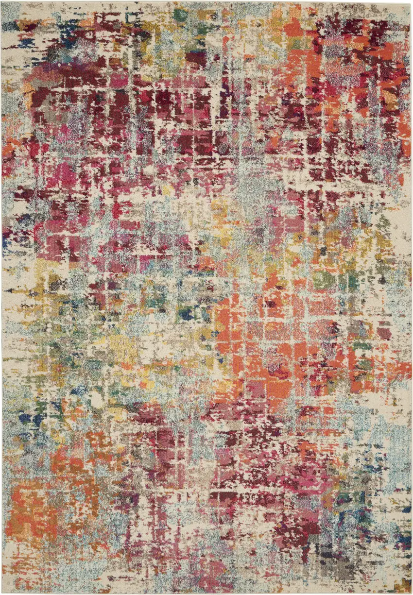 Ivory Red and Pink Abstract Distressed Non Skid Area Rug Photo 2