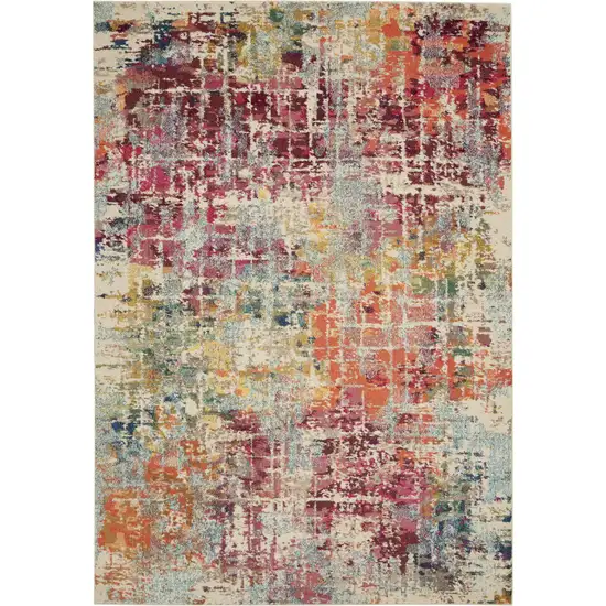 Ivory Red and Pink Abstract Distressed Non Skid Area Rug Photo 1