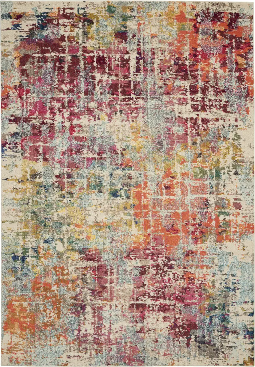 Ivory Red and Pink Abstract Distressed Non Skid Area Rug Photo 1