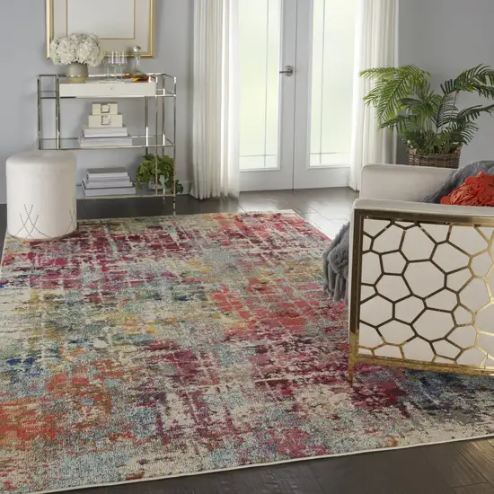 Ivory Red and Pink Abstract Distressed Non Skid Area Rug Photo 7