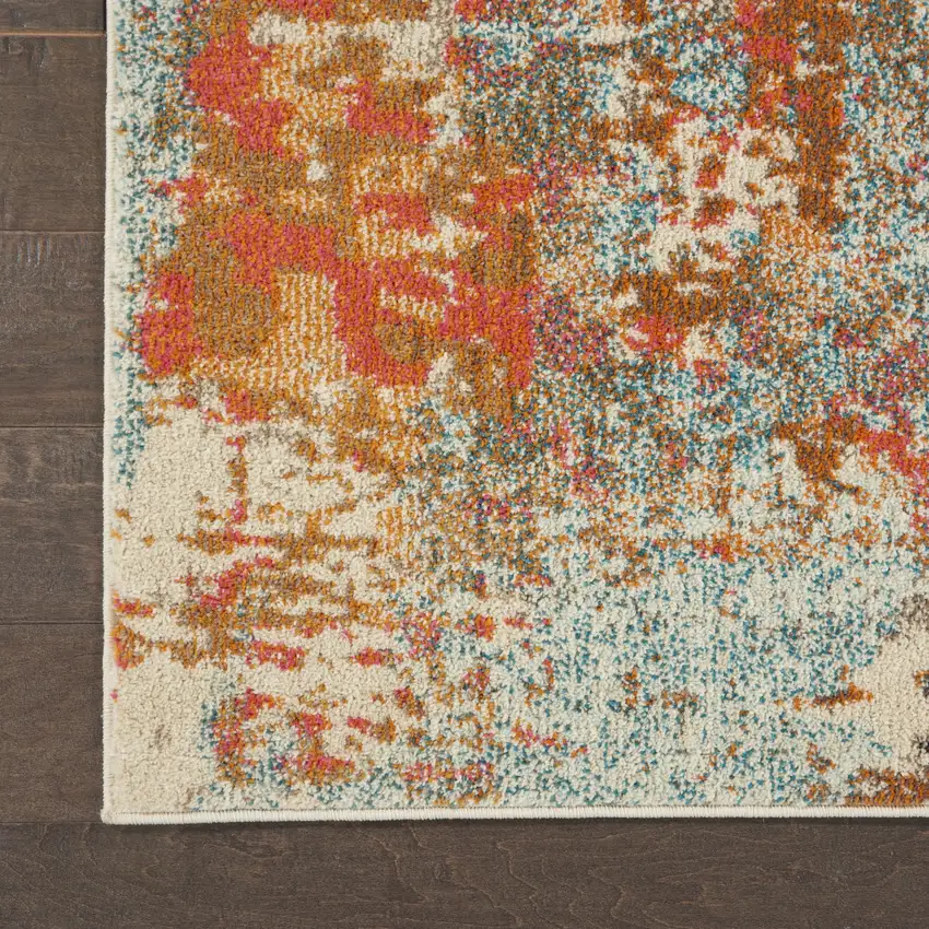 Ivory Red and Pink Abstract Distressed Non Skid Area Rug Photo 8